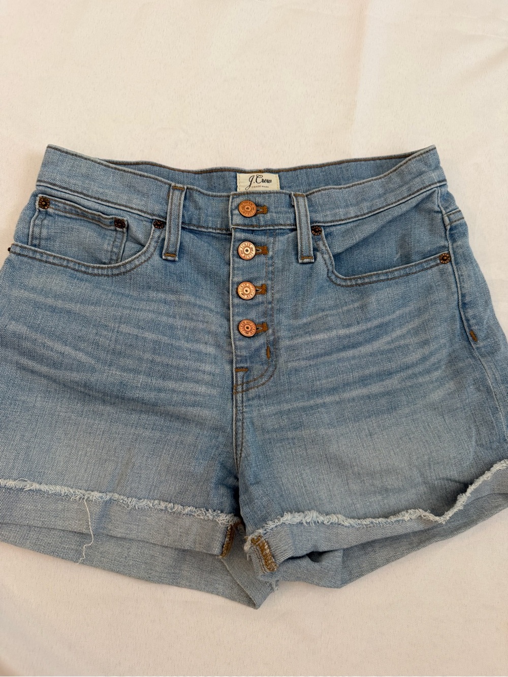 J.Crew Womens Denim Shorts Medium Wash Rolled Cuff 100% Cotton Blue Size 36